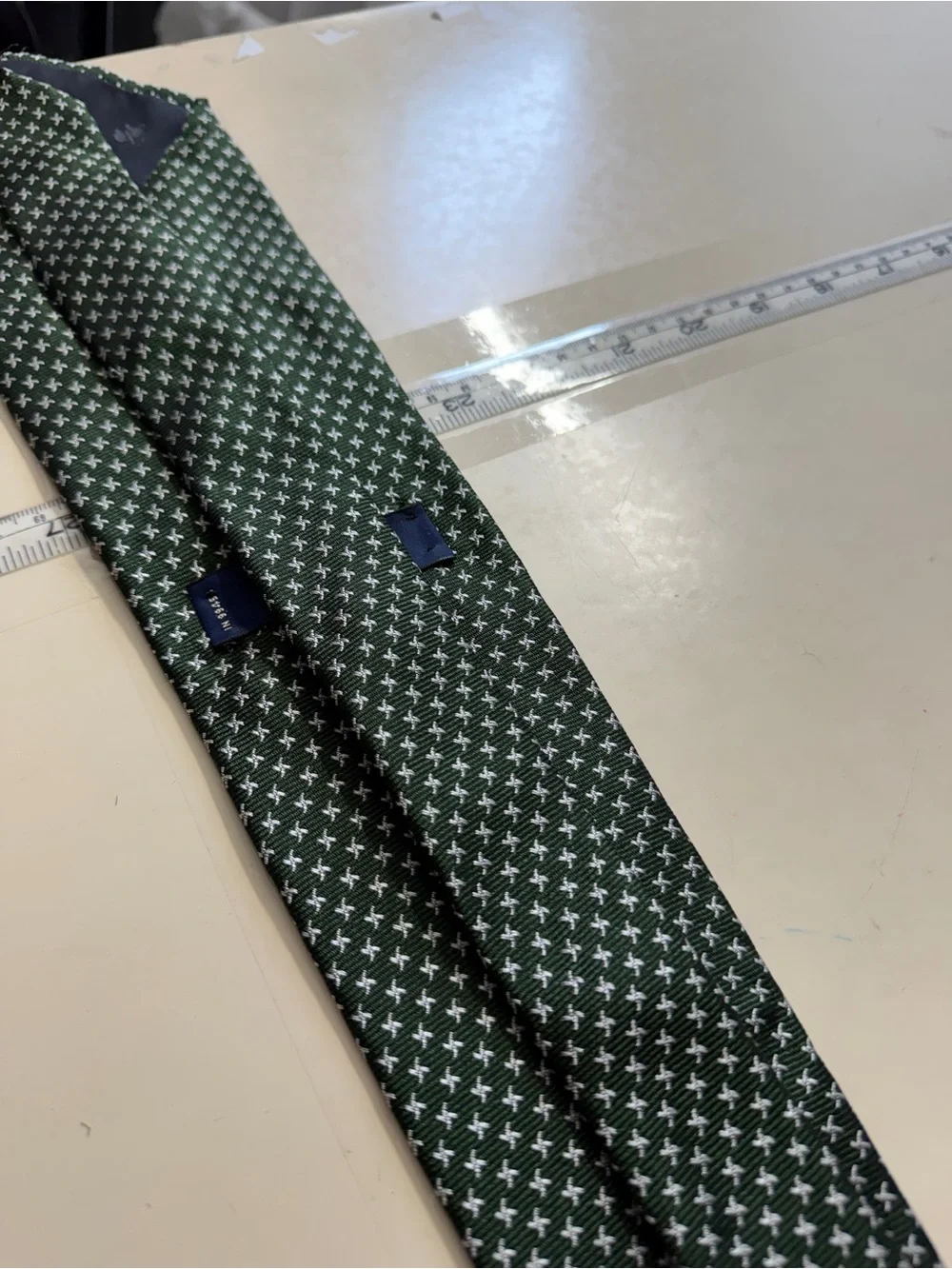 Brooks Dark Green Silk Tie with Small White Cross Motif
